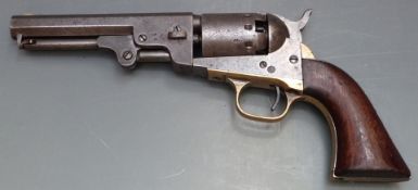 Manhattan .36 five-shot single action percussion revolver with engraved cylinder, brass trigger