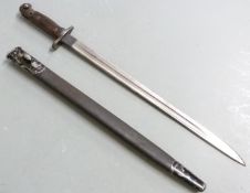 British 1907 pattern sword bayonet with cleaning hole in pommel, some clear stamps to ricasso,