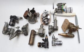 Eleven glow ignition model aircraft engines to include, ASP 46, Fox Eagle, Webra 10 CCM, SC 61,