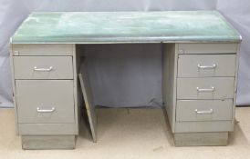 An industrial/haberdashery twin pedestal metal desk, W139 x D75 x H76cm