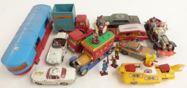 Ten Corgi Toys diecast model vehicles including Chipperfields Circus, Chitty Chitty Bang Bang, The