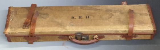 Linsley Brothers fitted leather and canvas bound wooden shotgun case with 'Linsley Brothers