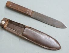 Green River knife in sheath with inlaid Lignum Vitae handle by Jonathan Crookes, Sheffield, England,