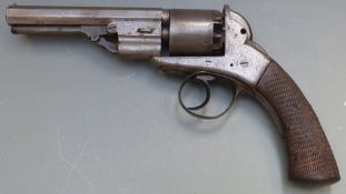 Daw type 80 bore six-shot double action revolver with engraved frame, butt plate and top strap,