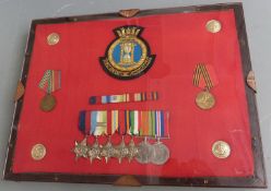 Royal Navy HMS Opportune Association bullion and cloth badge with five copy medals, Defence and