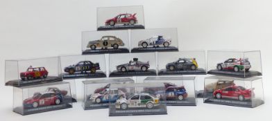 Forty 1:43 scale diecast model rally cars, all in original display boxes.