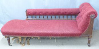 Victorian upholstered mahogany chaise longue, W187 x D63 x H80cm