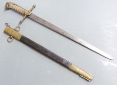 Royal Navy officer's short sword with wire bound shagreen grip, lion's head pommel, fouled anchor