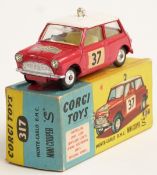 Corgi Toys diecast model Monte-Carlo B.M.C. Mini-Cooper 'S' with red body, white roof, lemon