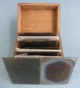 Wooden case of 12 photographic glass slides of microscope subjects, some dated 1914, each