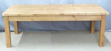 Pine farmhouse dining table with single drawer, length 22cm, width 98cm, height 77cm