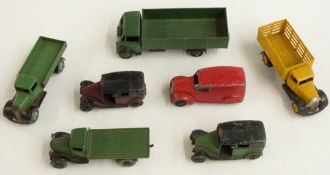 Seven Dinky Toys and Suopertoys diecast model commercial vehicles including Guy lorry, two London