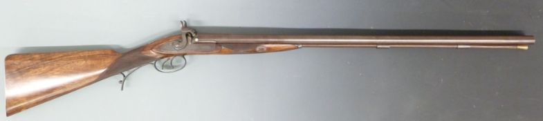 Thomas Blissett 14 bore side by side muzzle loading shotgun with named locks, engraved locks,