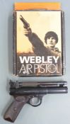 Webley Premier .22 air pistol with named and chequered grips, serial number 308, in original box