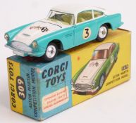 Corgi Toys diecast model Aston Martin Competition Model with two-tone blue and white body, cream