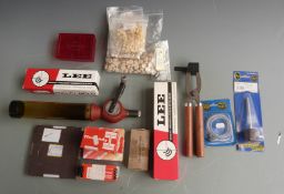 A collection of Lee and similar re-loading equipment including .50, .578 and .429 bullet moulds, gas
