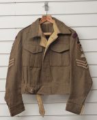 British Army WW2 battledress tunic with Royal Artillery insignia and Staff Sergeant rank to