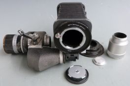 Leica accessories comprising Leica Visoflex reflex viewfinder system with M type mount, 16472K tube,