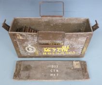 A large quantity of various collectors rifle ammunition in a metal bound wooden military