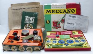 Two Meccano construction sets Outfit 5 and Army Multikit 10, both in original boxes.