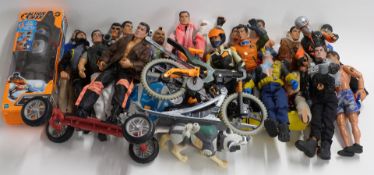 Twenty-One Action Man figures including some with felt hair, Snowball Mobile Fire Rider Polar