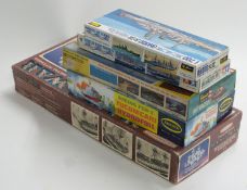 Five model boat and ship kits comprising Scientific Man O' War wooden kit, Aurora Boeing PGH-2