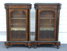 A pair of 19thC glazed, inlaid and ormolu mounted pier cabinets with breakfront column decoration,