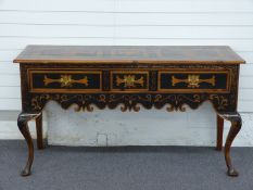 Designer Georgian style pine sideboard with printed/painted design, W160 x D50 x H85cm