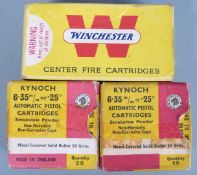 Ninety-one Kynoch and Winchester 6.35mm automatic pistol cartridges, in original boxes PLEASE NOTE