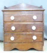 19thC stained pine miniature / apprentice chest of drawers, W37 x D19 x H44cm