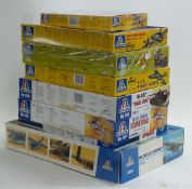 Seven Italeri 1:72 and 1:35 scale plastic model kits including ME 323 D-1 Gigant, B57-G Night