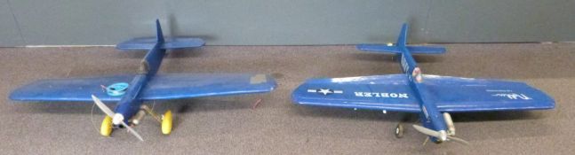 Two Nobler control line model aircraft fitted with two stroke glow engines, wingspan 128cm
