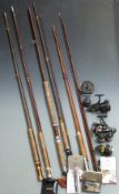 Six trout and salmon fly fishing rods including Hardy 8 1/2, Ogden Smith trout, Bruce & Walker 6-8