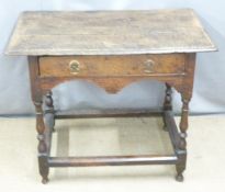 An 18th/19thC oak jointed table with single drawer, W85 x D51 x H70cm