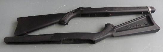 Two Ruger synthetic semi-automatic rifle stocks both with semi-pistol grips, each 74cm long.