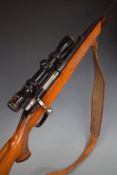 Parker-Hale .308 bolt-action rifle with chequered semi-pistol grip and forend, raised cheek piece,