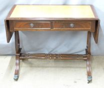 Reproduction leather inset library table, W94 x D50 x H73cm