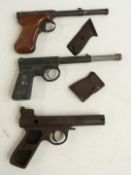 Three air pistols comprising Webley Mark I, Original Model 2 and T J Harrington & Son The Gat