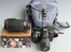 Nikon N80 SLR camera with Nikkor 28-80mm lens and further Nikkor 70-300mm ED lens in original box