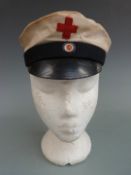 German WW1 medics/ peaked cap with leather sweat band and liner, indistinct stamp and initialled LH