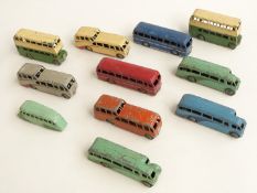 Eleven Dinky Toys diecast model buses and coaches including double decker Routemaster, Observation