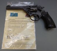 Deactivated Webley & Scott Mark IV .38 six shot double action revolver with named and chequered