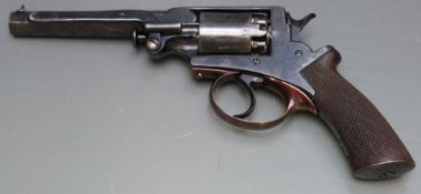 Adams 54 bore five-shot double action revolver retailed by Reilly of London with chequered wooden