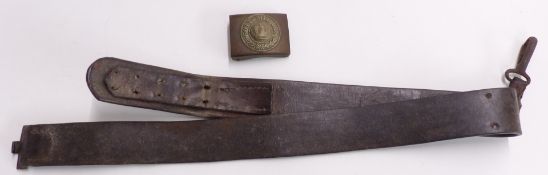 Prussian brass belt buckle 'Gott Mitt Uns' with leather belt