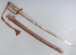 c1870's Army officer's sword with shagreen handle, pierced and decorated guard, 68cm curved fullered