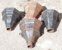 Four cast iron rainwater hoppers / planters, tallest 31cm