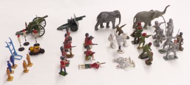 Forty-one Dinky Toys, Britains and similar lead and other model figures, animals and accessories