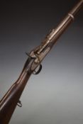 Enfield pattern two band percussion hammer Snider action rifle with lock stamped 1855 Tower and with