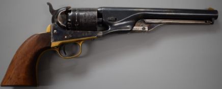 Italian .36 Navy Arms Co six shot single action percussion revolver with engraved scene of ships