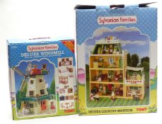 Tomy Sylvanian Families Deluxe Country Mansion and Deluxe Windmill with The Timbertop Family and